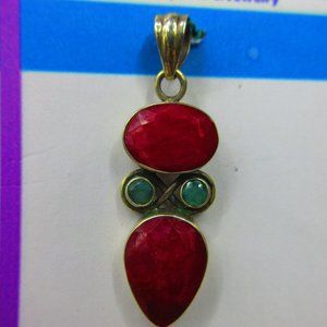 Ruby & Emerald Sterling Silver .925 Gemstone Pendant